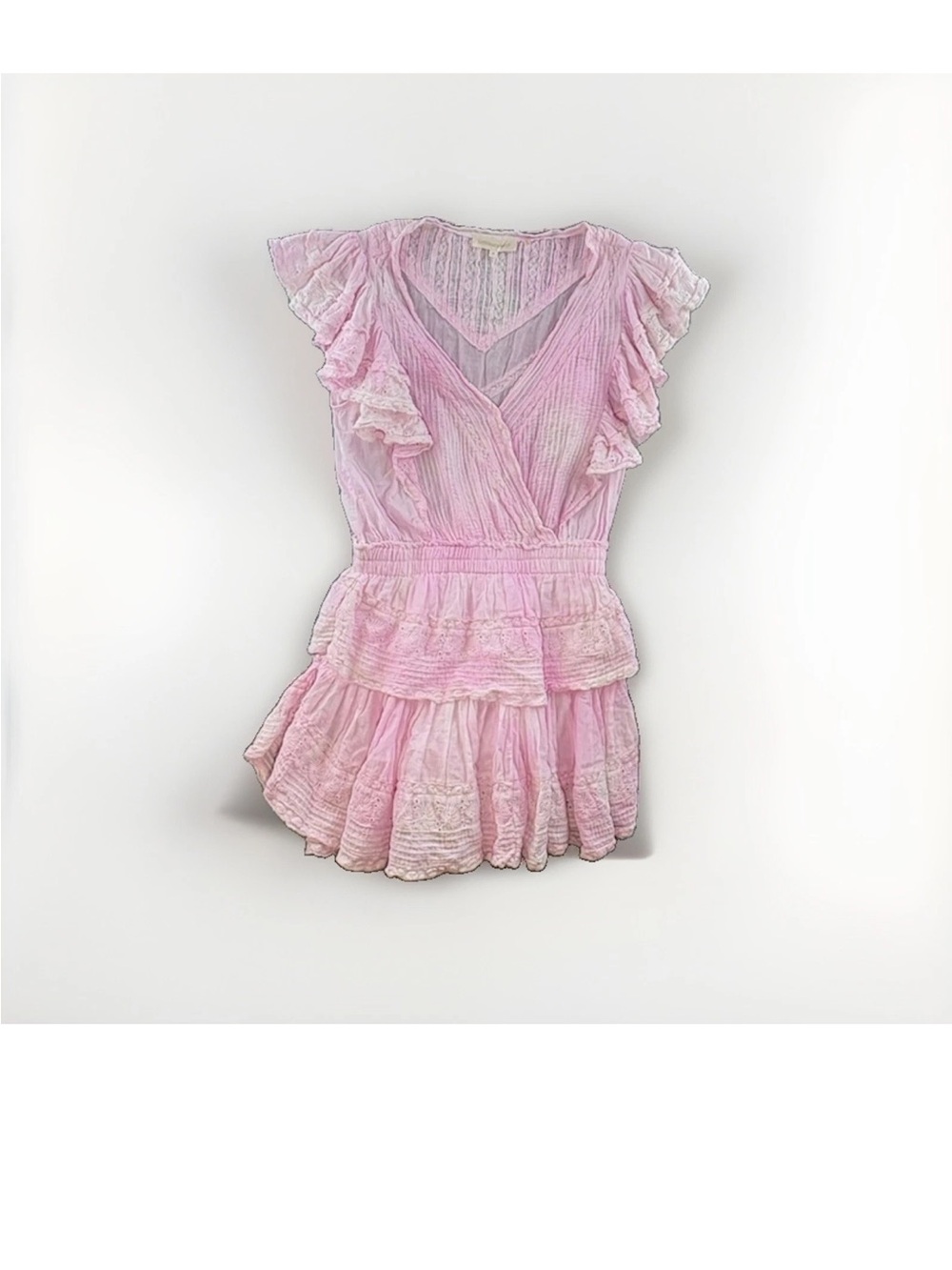 LoveShackFancy Mini Dress Gwen Ruffle Sleeve Tie Dye Pastel Pink Cotton Medium